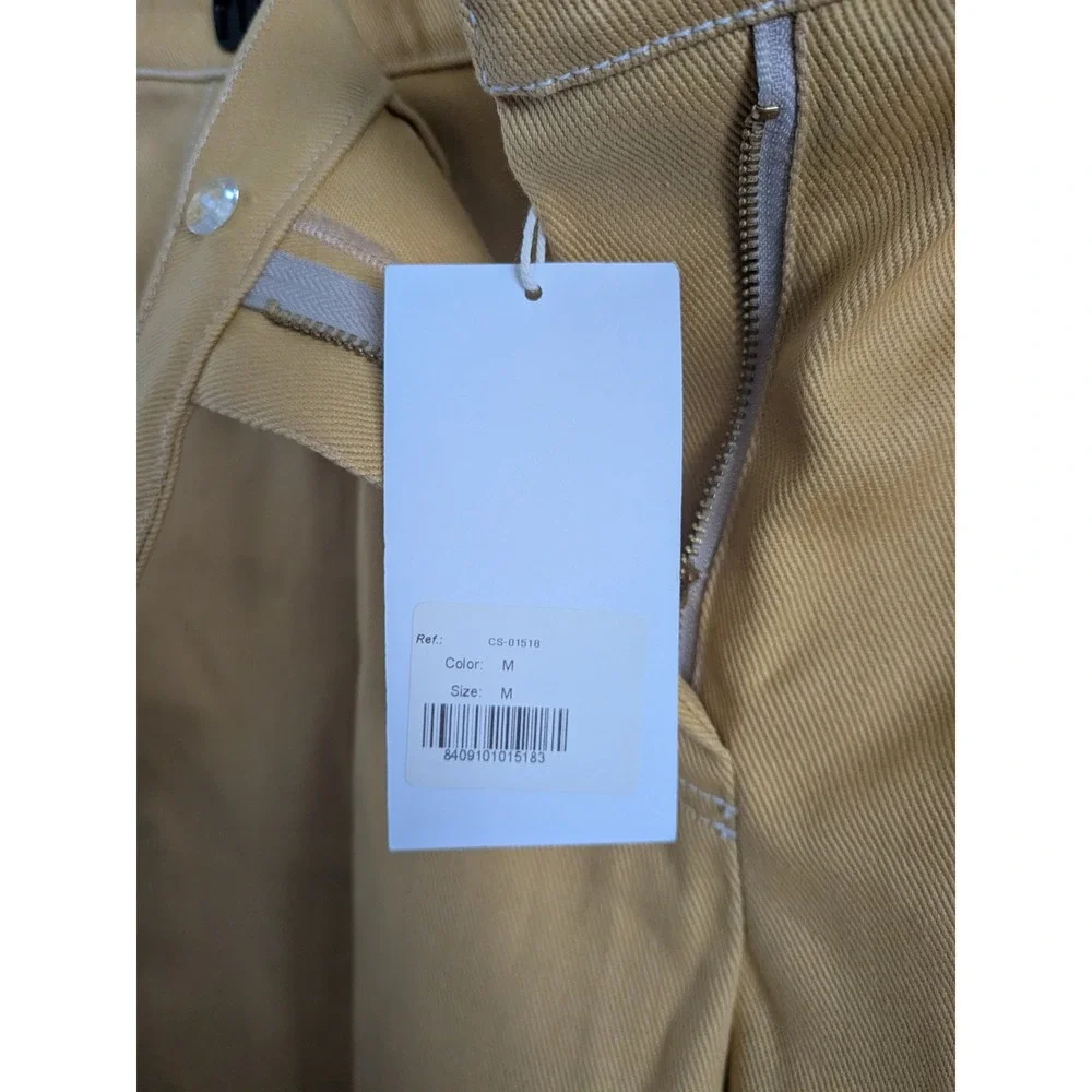 NWT Carmen Says Desk Pale Yellow Denim Bermuda Shorts Cotton Pleated Medium